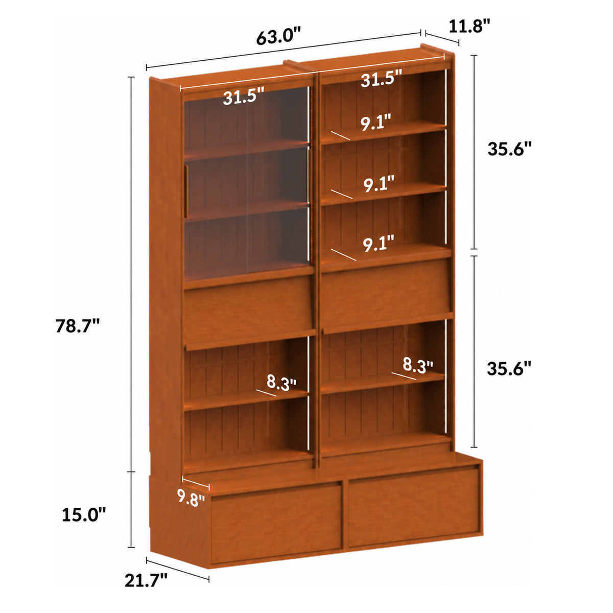 Vintage Boxwood Bookshelf VISTA Size Chart