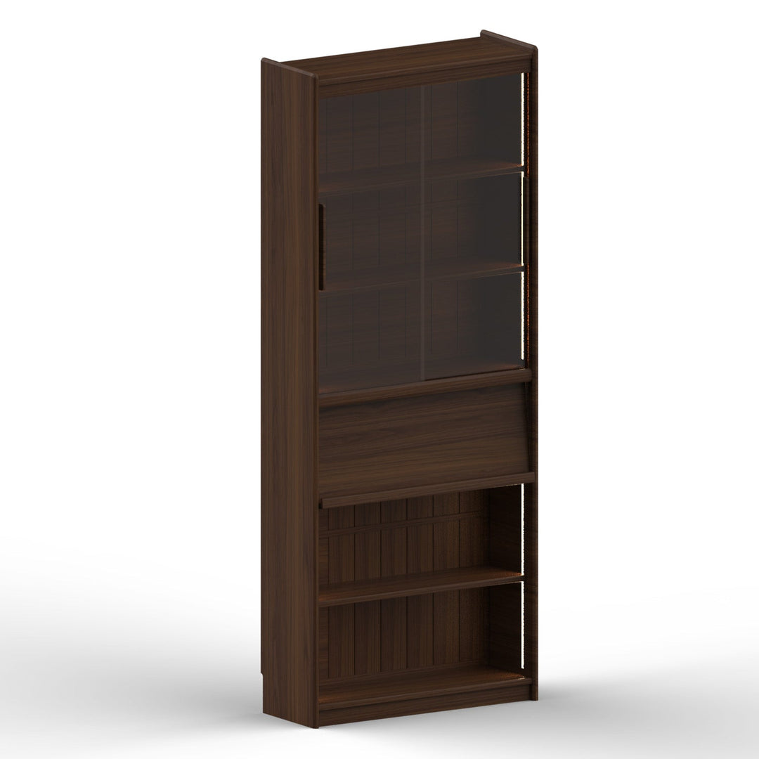 Vintage walnut wood bookshelf vista detail 1.