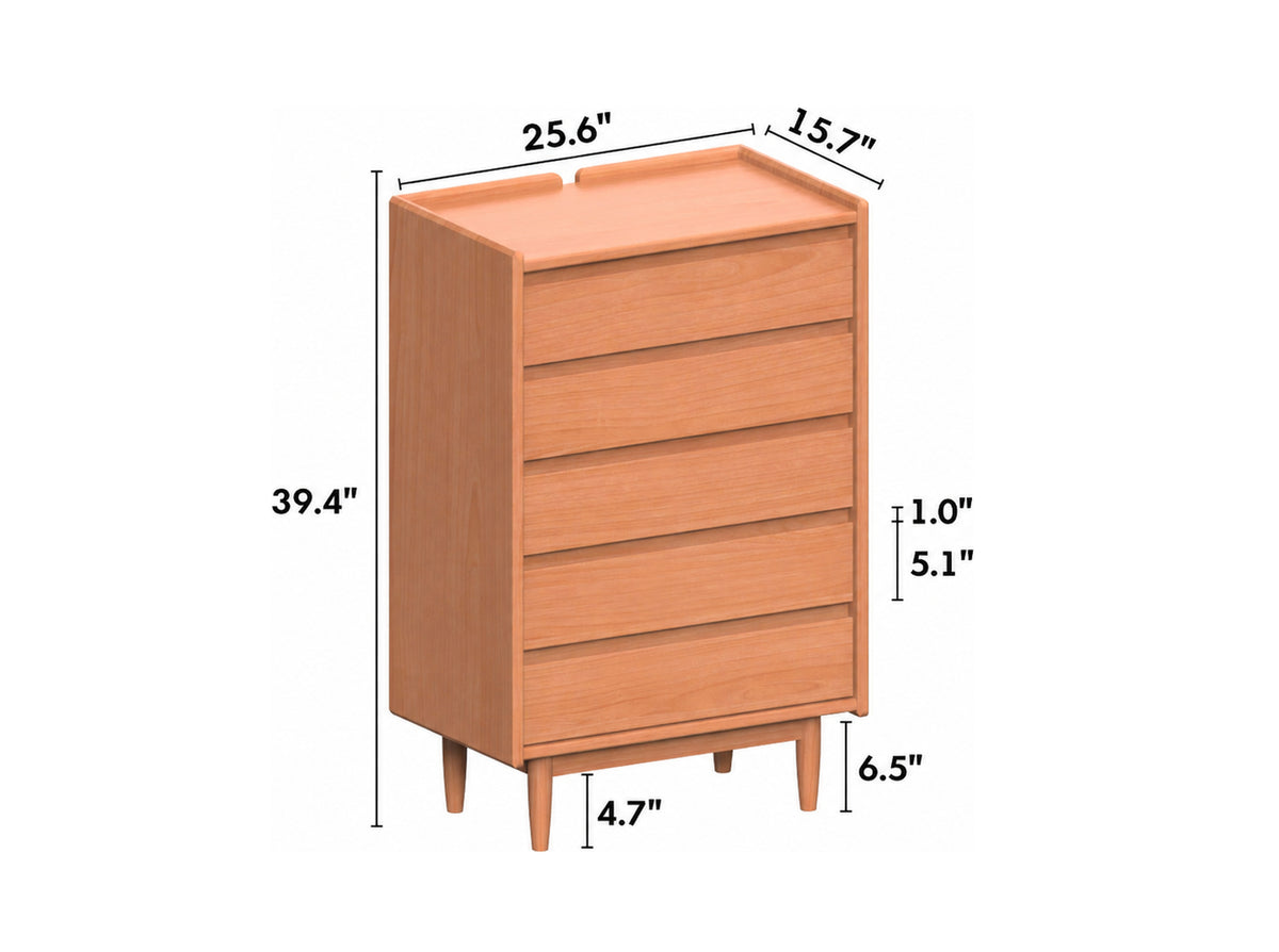 Scandinavian Cherry Wood Chest Of 5 Drawers VISTA Size Chart