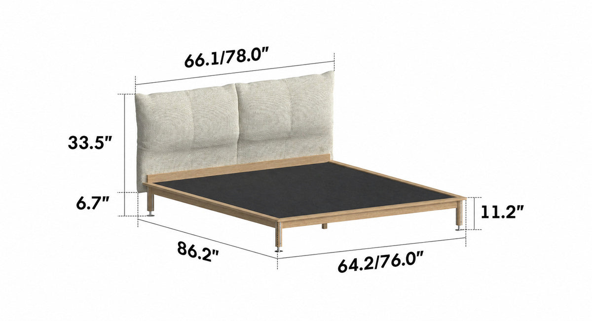 Minimalist Cotton Fabric Oak Wood Bed EVIA Size Chart