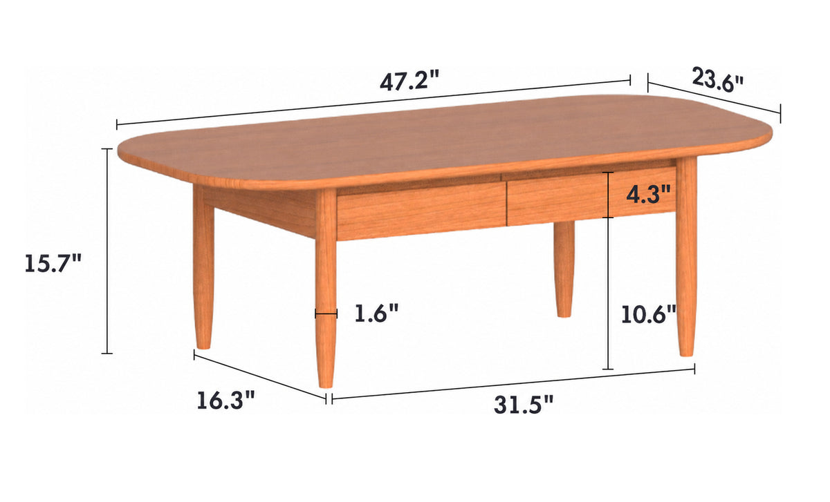Scandinavian Cherry Wood Coffee Table VISTA Size Chart