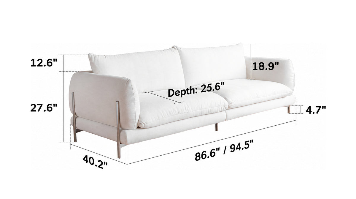 Minimalist Cotton Fabric 3 Seater Sofa COMO Size Chart