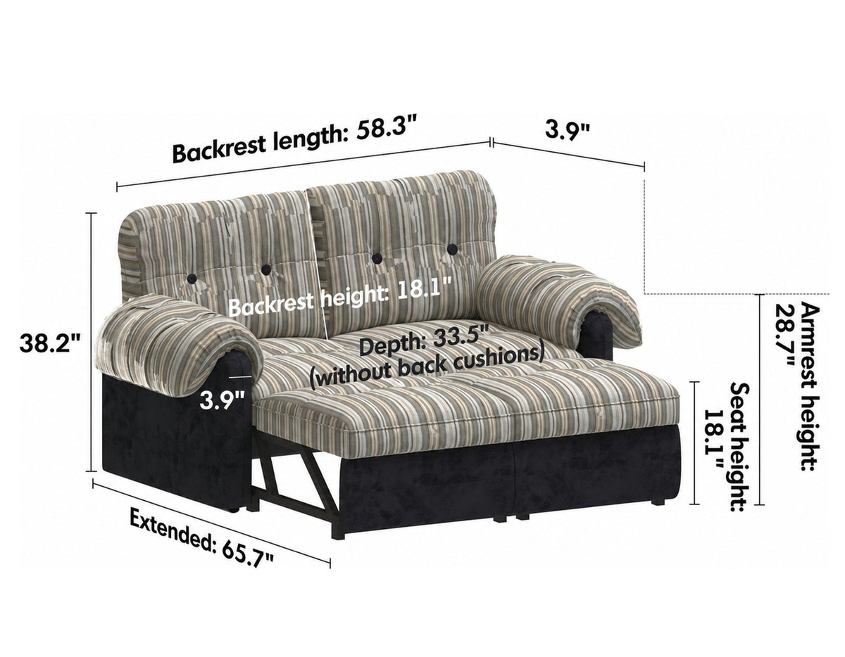 Bauhaus Chenille Velvet Fabric 2 Seater Sofa Bed ZIRU Size Chart