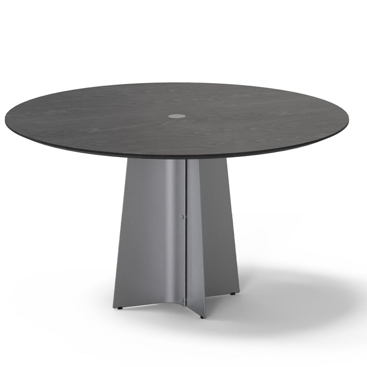 Minimalist ash wood veneer stainless steel round dining table black aeri environmental situation.
