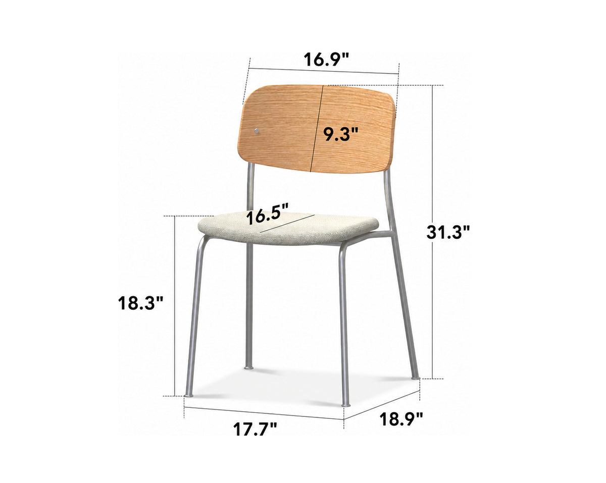 Bauhaus Ash Wood Veneer Cotton Fabric Dining Chair AERI Size Chart