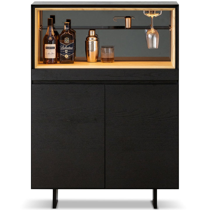 Minimalist ash wood veneer display cabinet  grid in white background.