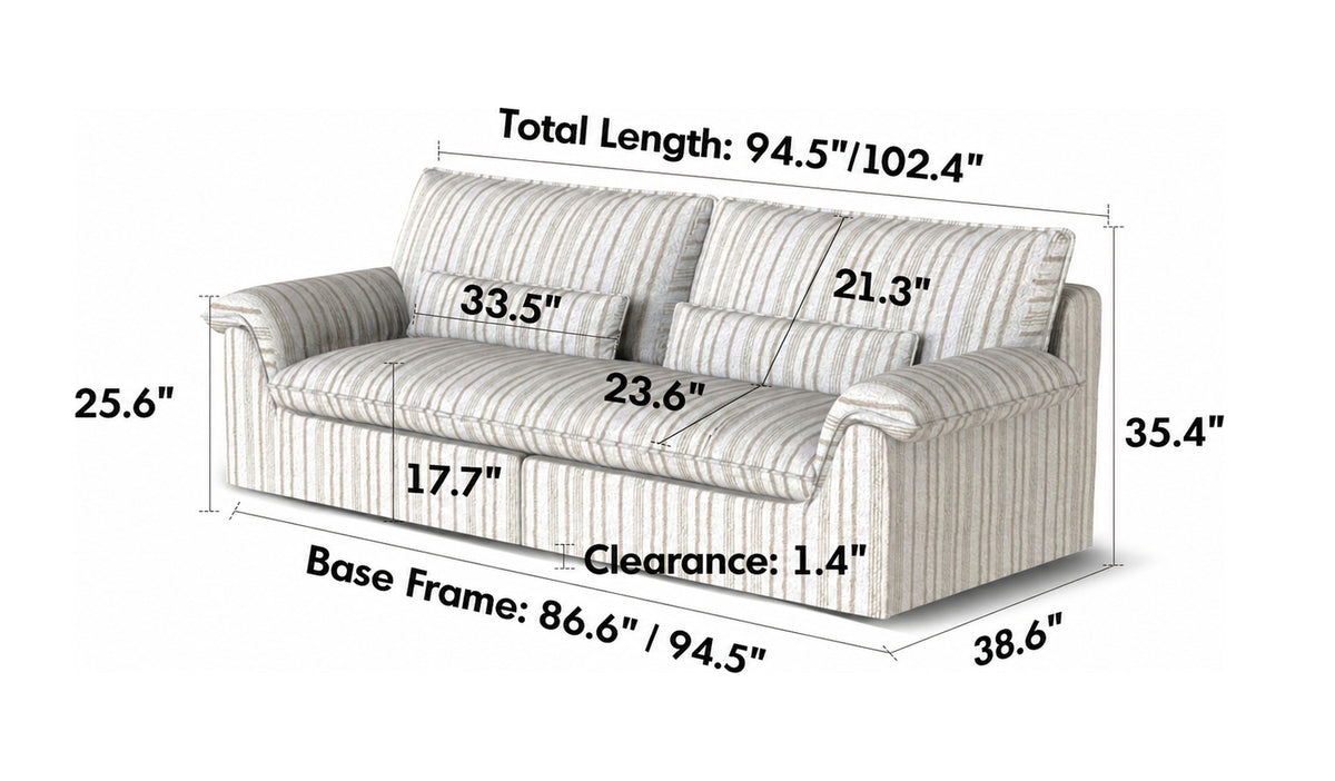 Bauhaus Chenille Velvet Fabric 3 Seater Sofa KOALA Size Chart