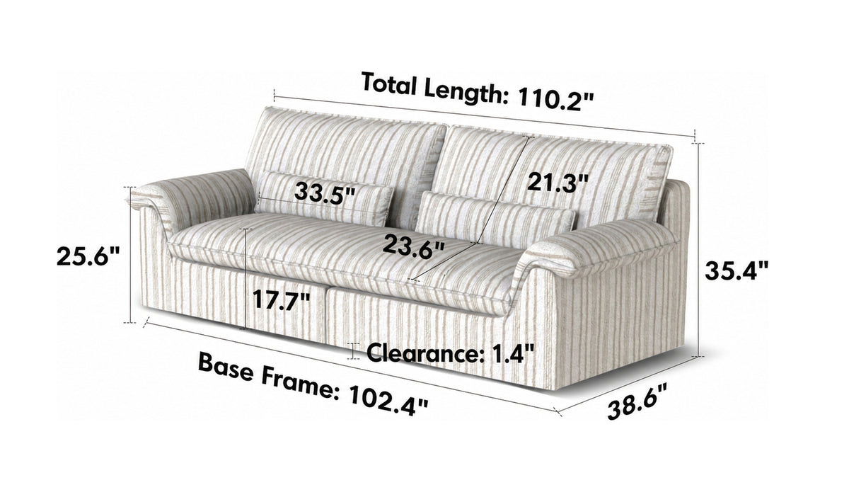 Bauhaus Chenille Velvet Fabric 4 Seater Sofa KOALA Size Chart
