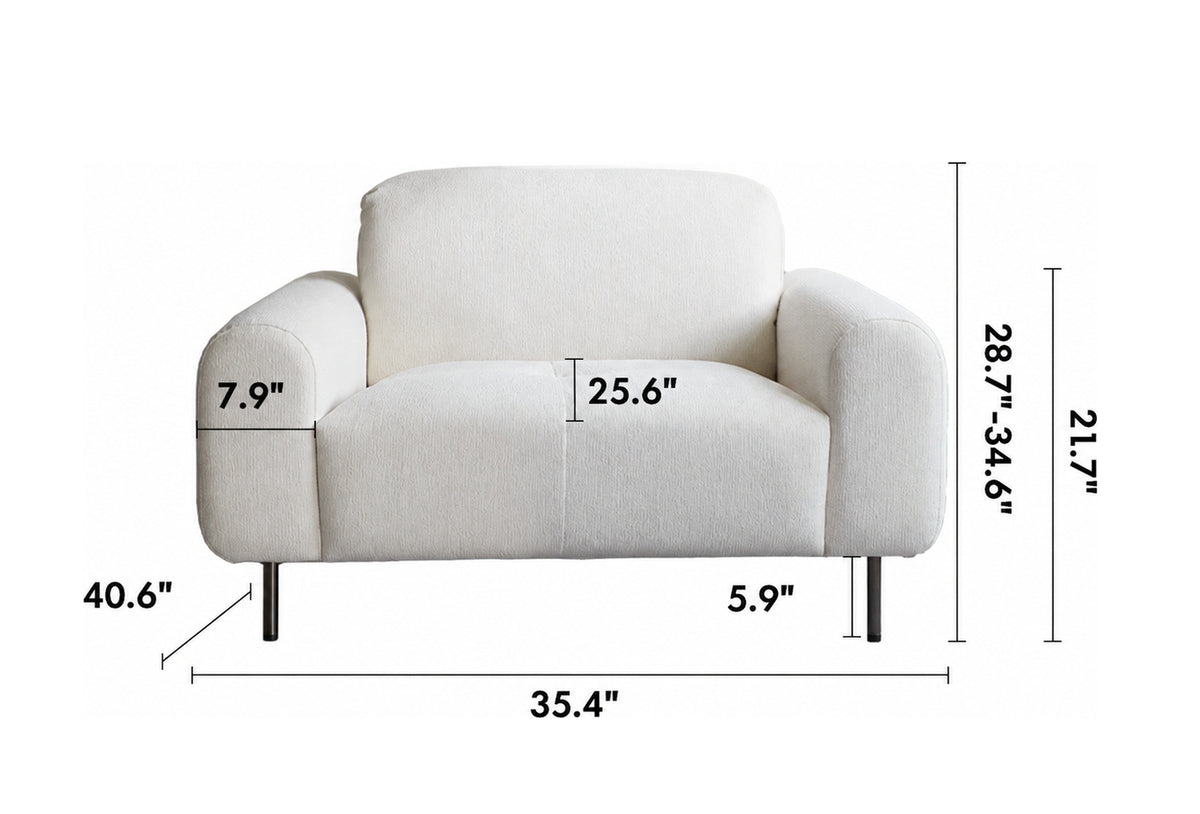 Minimalist Chenille Velvet Fabric 1 Seater Sofa DRIFT Size Chart