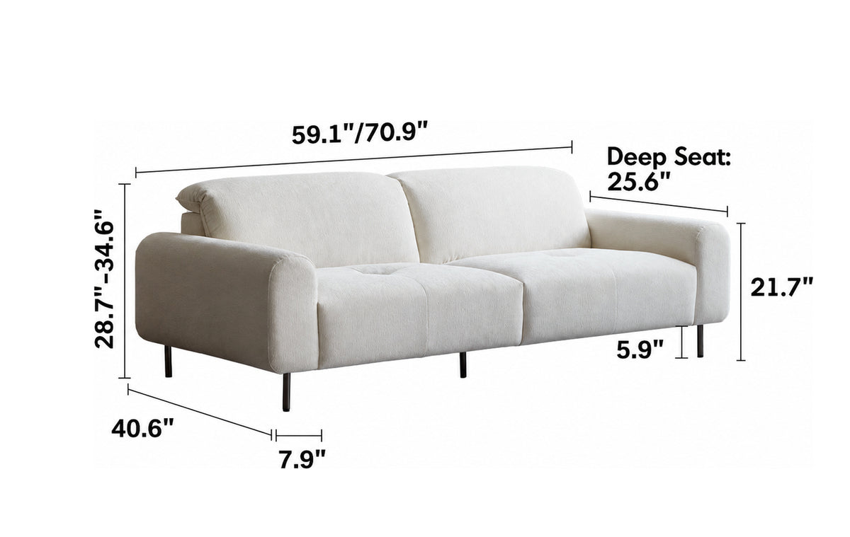 Minimalist Chenille Velvet Fabric 2 Seater Sofa DRIFT Size Chart