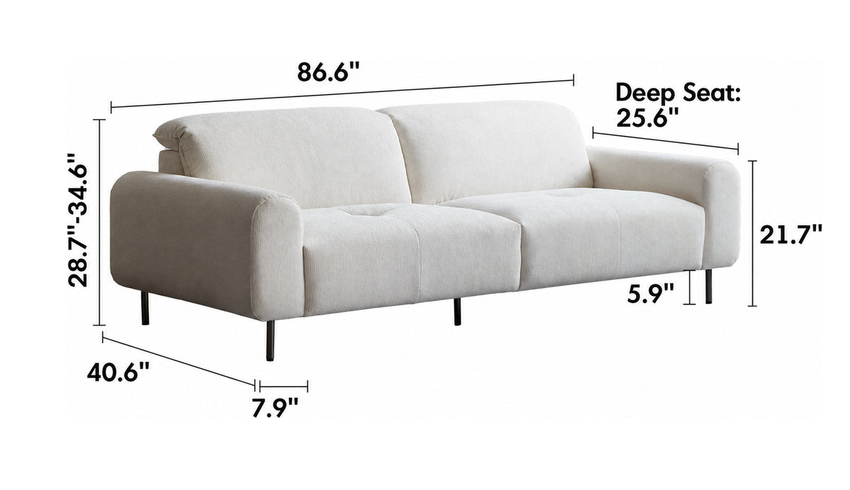Minimalist Chenille Velvet Fabric 3 Seater Sofa DRIFT Size Chart