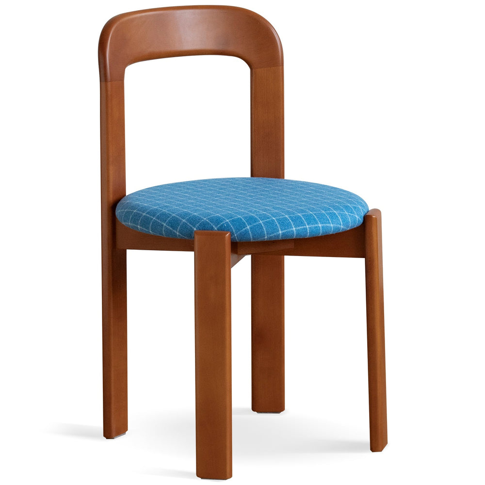 Vintage wool fabric beech wood dining chair memphis in white background.