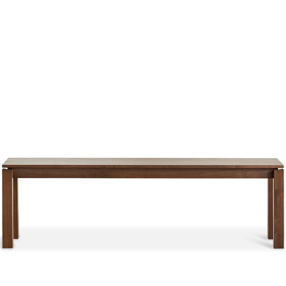 Vintage walnut wood dining bench coastal in white background.