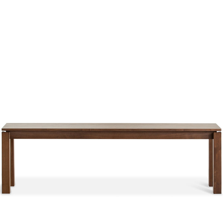 Vintage walnut wood dining bench coastal in white background.