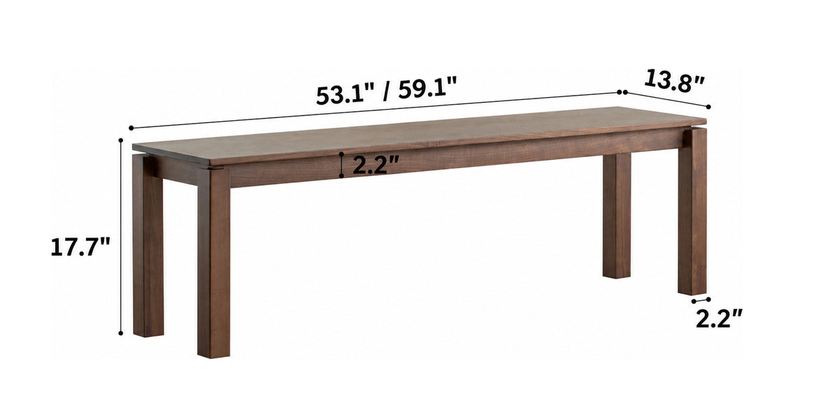 Japandi Walnut Wood Dining Bench COASTAL Size Chart