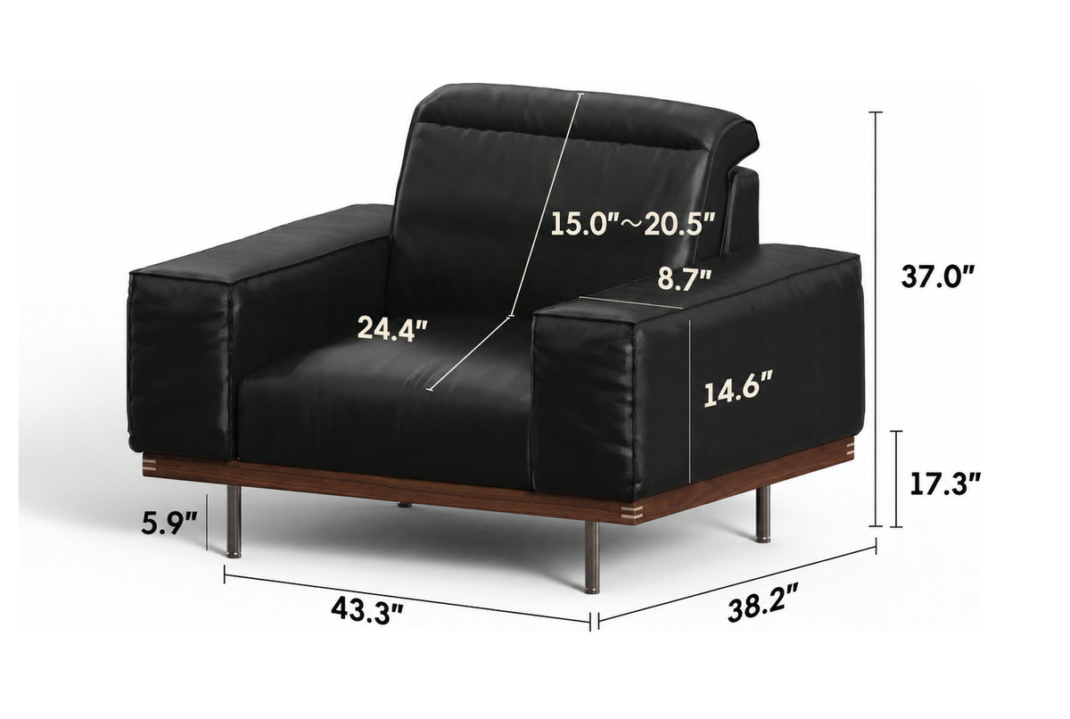 Japandi Genuine Leather 1 Seater Sofa RIVER Size Chart