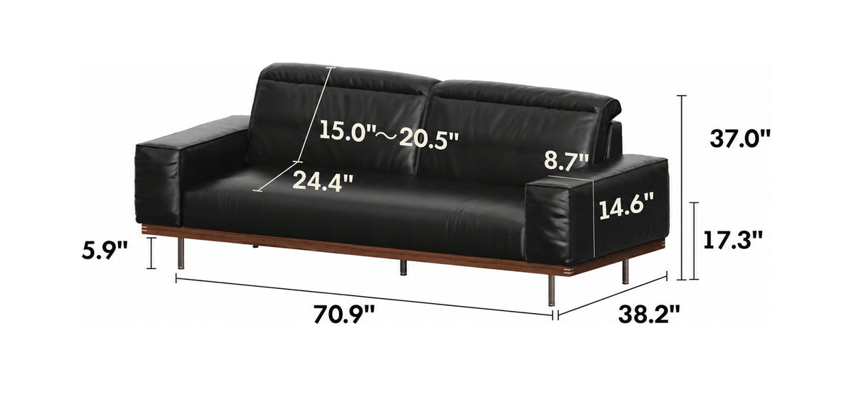 Japandi Genuine Leather 2 Seater Sofa RIVER Size Chart