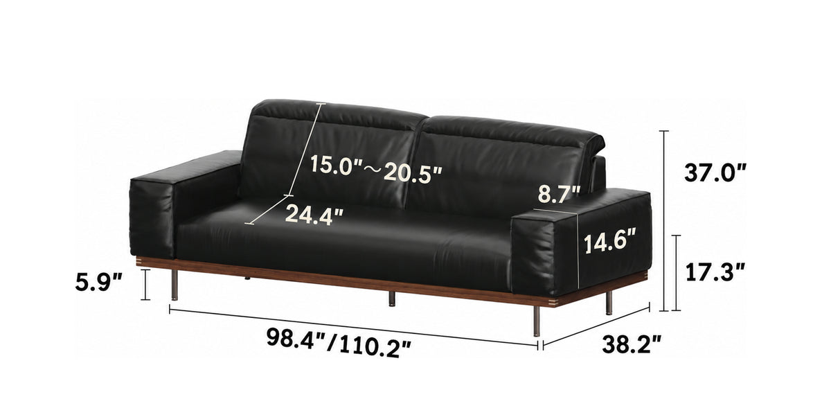 Japandi Genuine Leather 4 Seater Sofa RIVER Size Chart