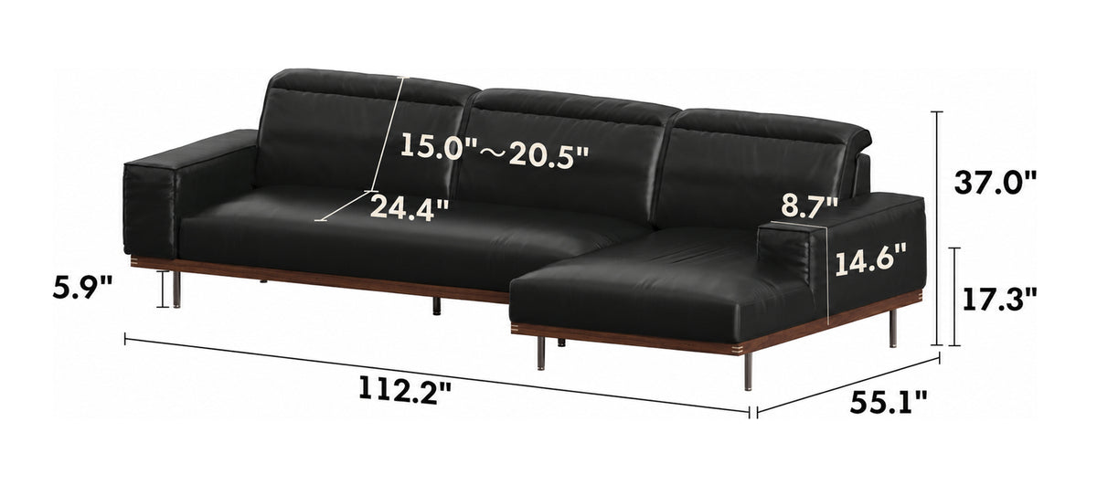 Japandi Genuine Leather L Shape Sofa 3+L  RIVER Size Chart
