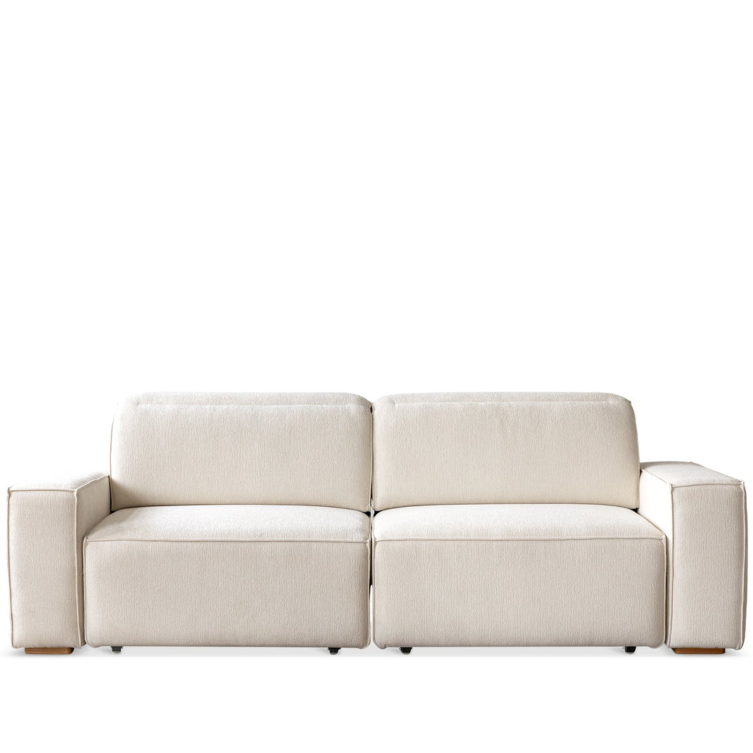 Minimalist genuine leather electric recliner 3 seater sofa bed string in white background.