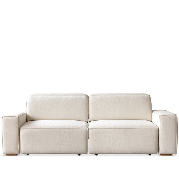 Minimalist genuine leather electric recliner 3 seater sofa bed string in white background.