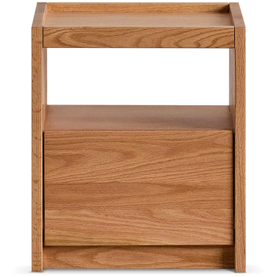 Scandinavian oak wood side table sugar in white background.