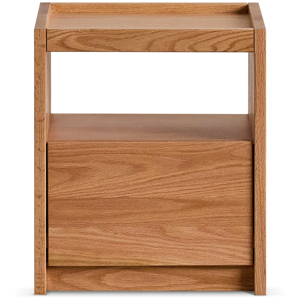 Scandinavian oak wood side table sugar in white background.