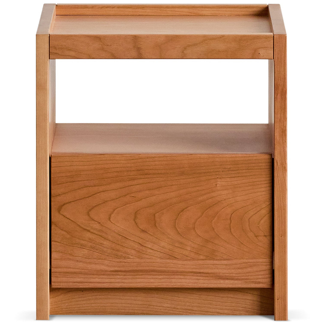 Scandinavian cherry wood side table sugar in white background.