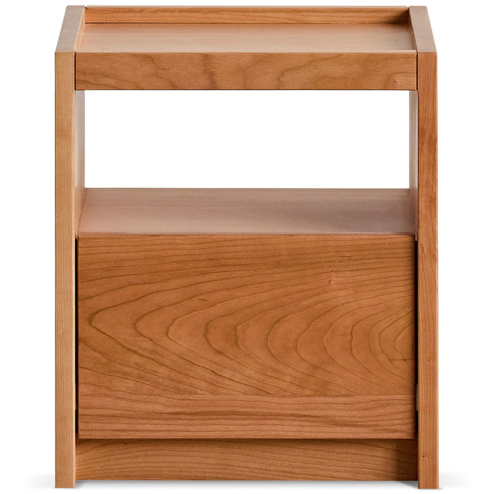 Scandinavian cherry wood side table sugar in white background.