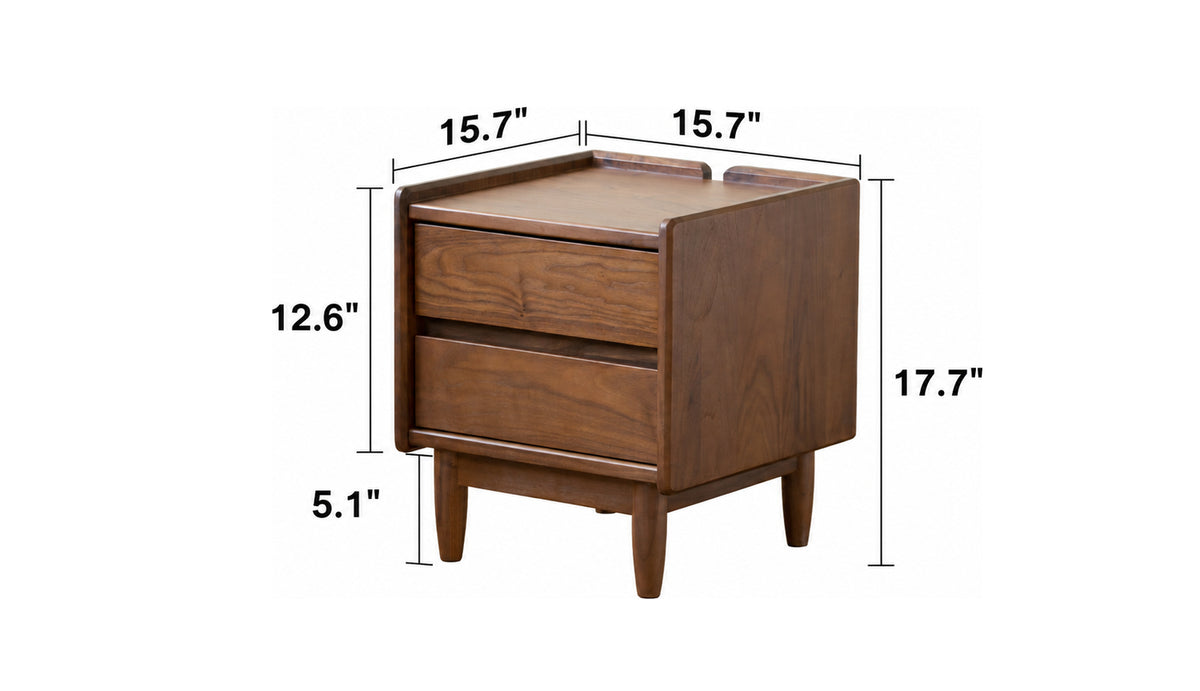 Japandi Walnut Wood Side Table VISTA Size Chart