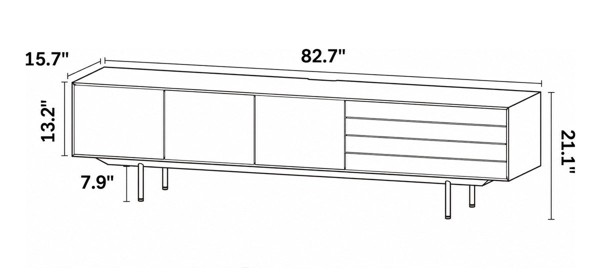 Minimalist Ash Wood Veneer TV Console COLIN Size Chart