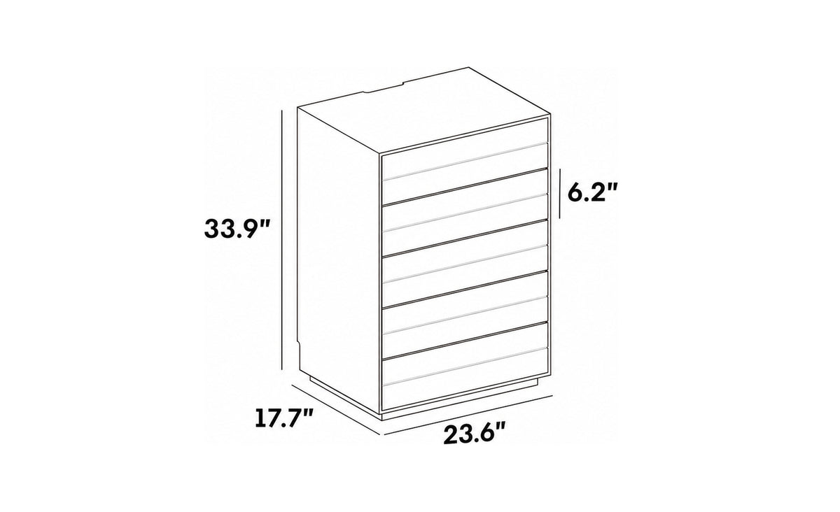Minimalist Ash Wood Veneer Chest Of 5 Drawers MOI Size Chart