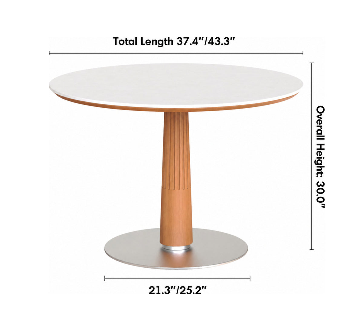 Scandinavian Cherry Wood Sintered Stone Round Dining Table GREY Size Chart