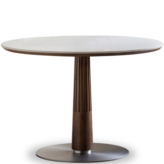 Japandi Walnut Wood Sintered Stone Round Dining Table GREY
