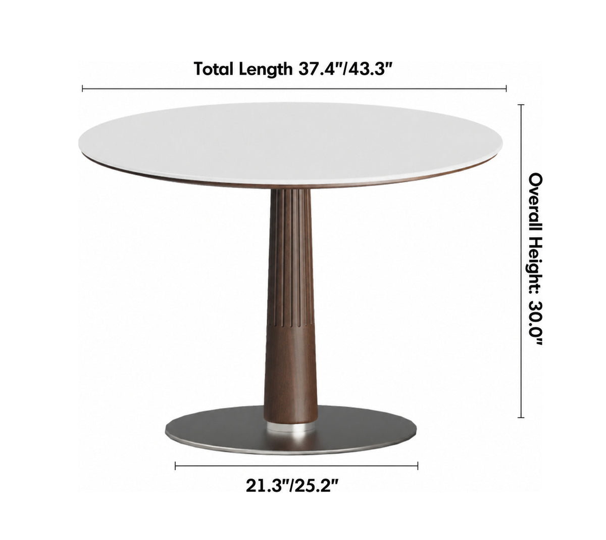 Japandi Walnut Wood Sintered Stone Round Dining Table GREY Size Chart