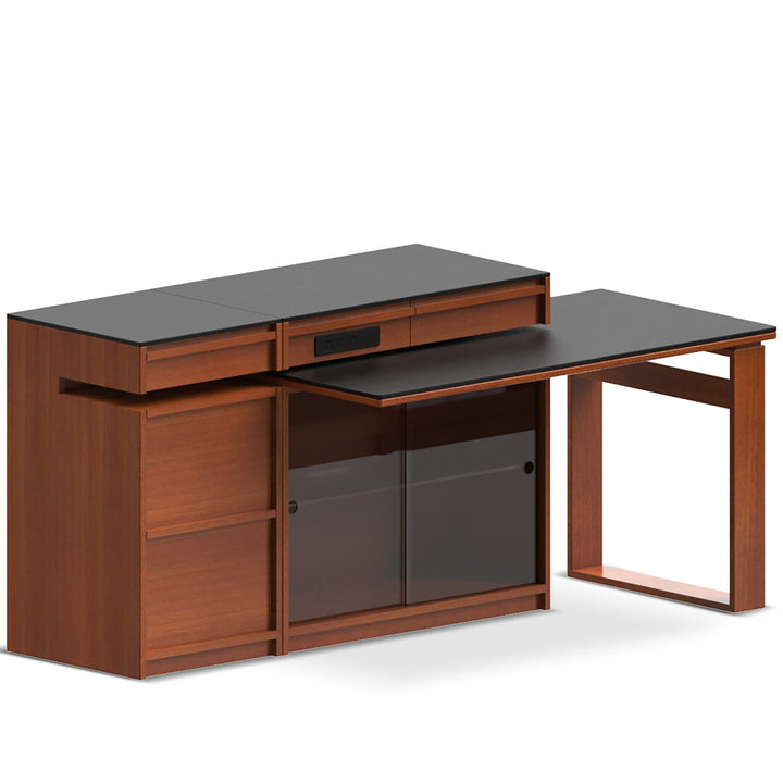 Vintage boxwood sintered stone extendable island dining table with cabinet skeletal detail 4.