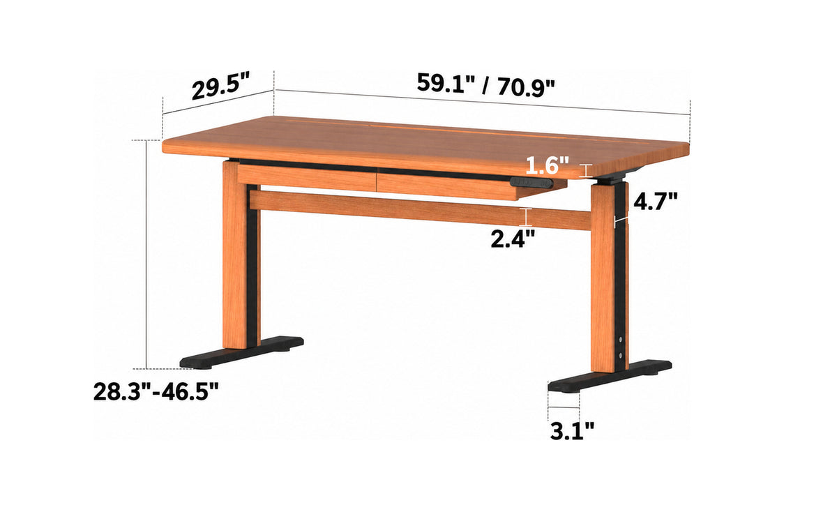 Scandinavian Cherry Wood Electric Height Adjustable Study Table CLOUD LIFTING Size Chart