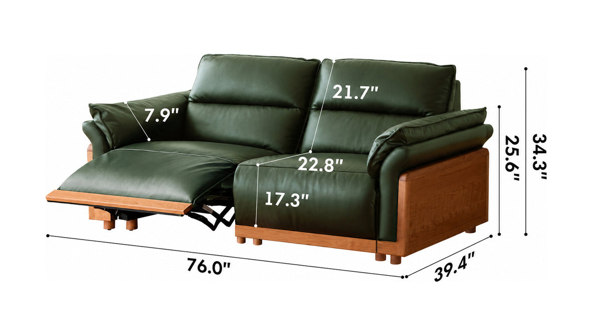 Scandinavian Cherry Wood Genuine Leather Electric Recliner 3 Seater Sofa EDGELESS Size Chart