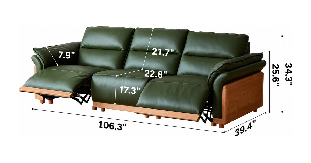 Scandinavian Cherry Wood Genuine Leather Electric Recliner 4 Seater Sofa EDGELESS Size Chart