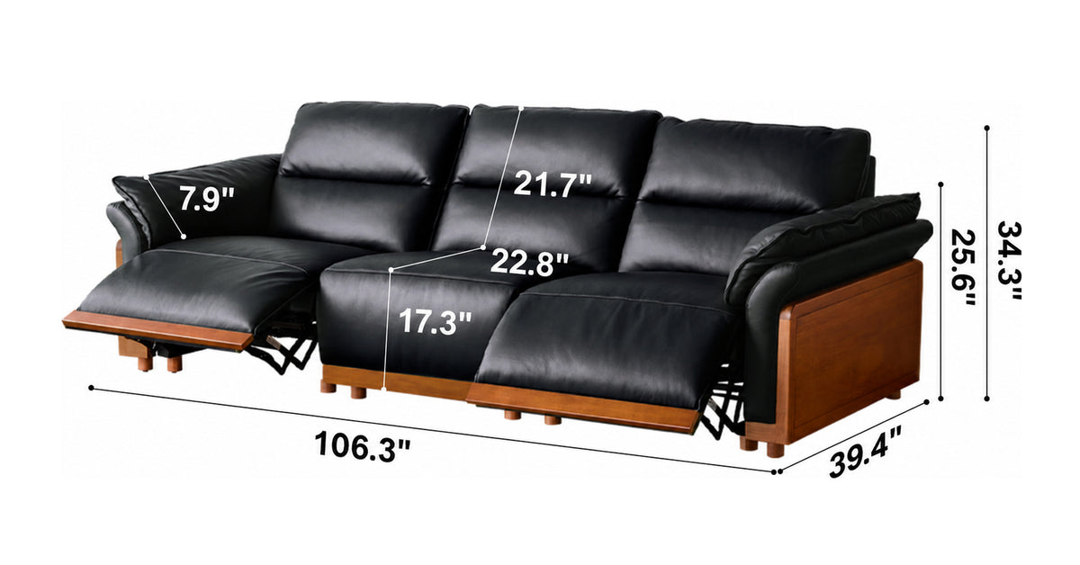 Vintage Boxwood Genuine Leather Electric Recliner 4 Seater Sofa EDGELESS Size Chart