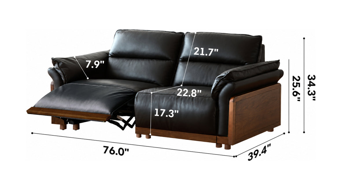 Japandi Walnut Wood Genuine Leather Electric Recliner 3 Seater Sofa EDGELESS Size Chart