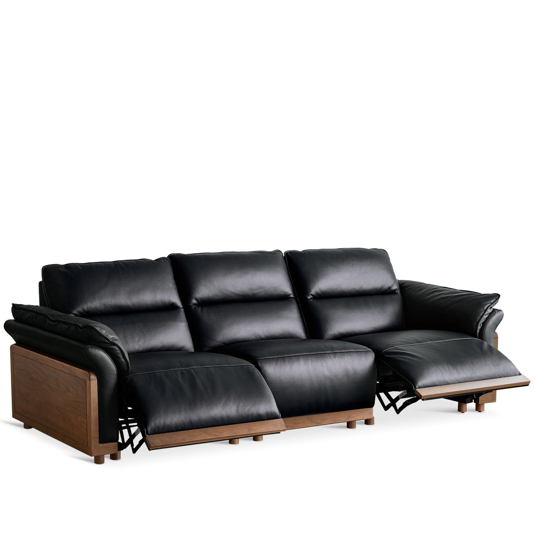 Japandi Walnut Wood Genuine Leather Electric Recliner 4 Seater Sofa EDGELESS