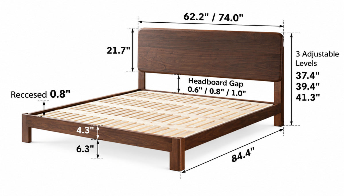 Japandi Walnut Wood Bed DUNE Size Chart