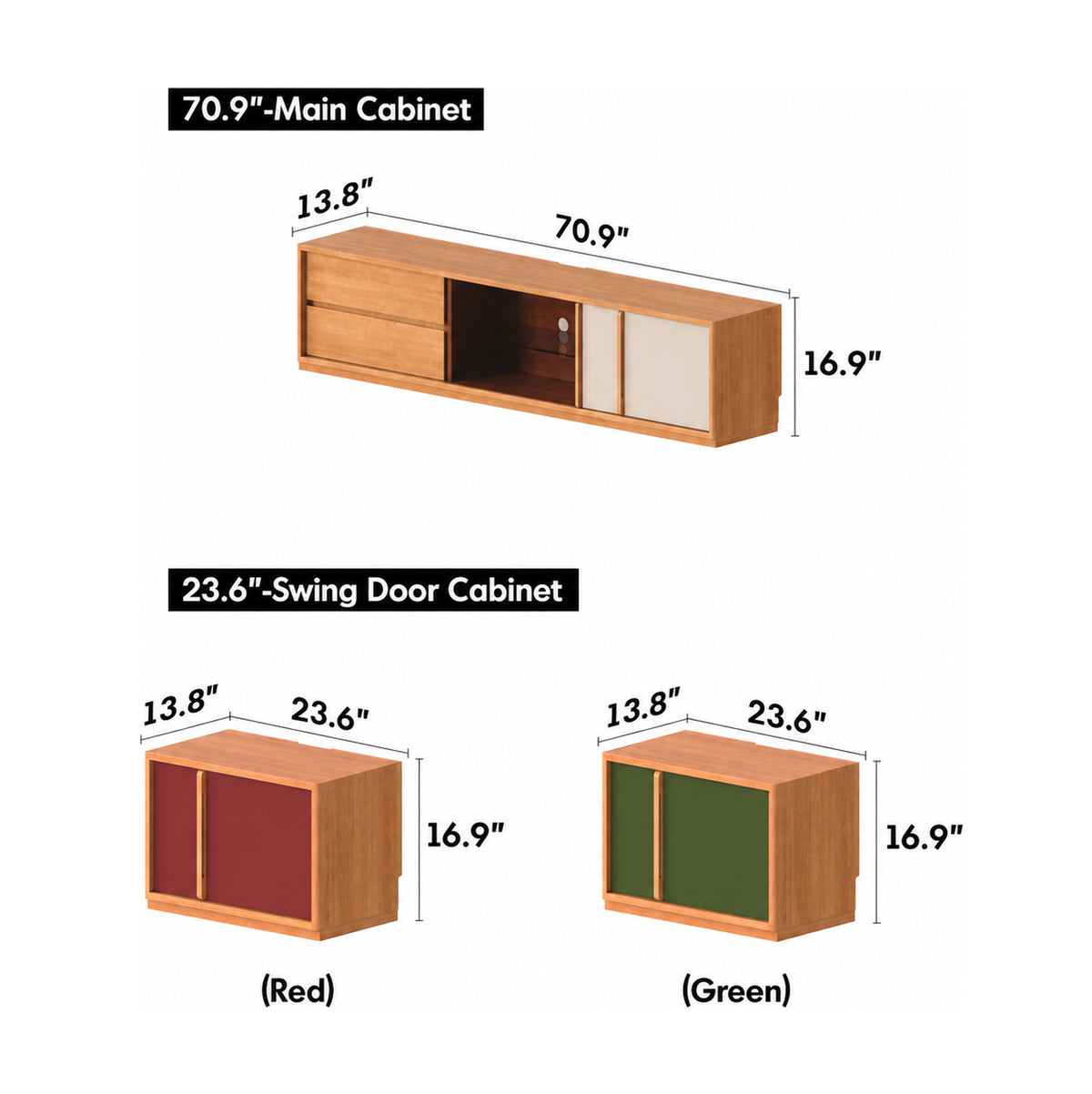 Bauhaus Cherry Wood TV Console TIME Size Chart