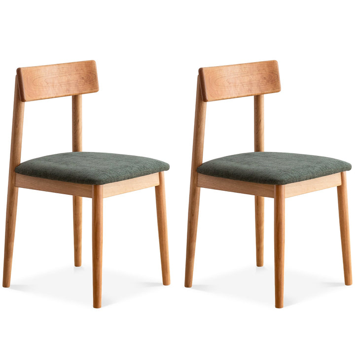 Scandinavian cherry wood mixed weave fabric dining chair green conceptual design.