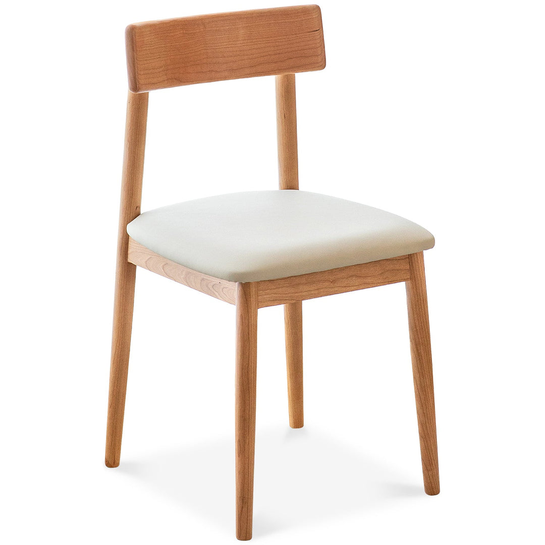 Scandinavian cherry wood mixed weave fabric dining chair green layered structure.