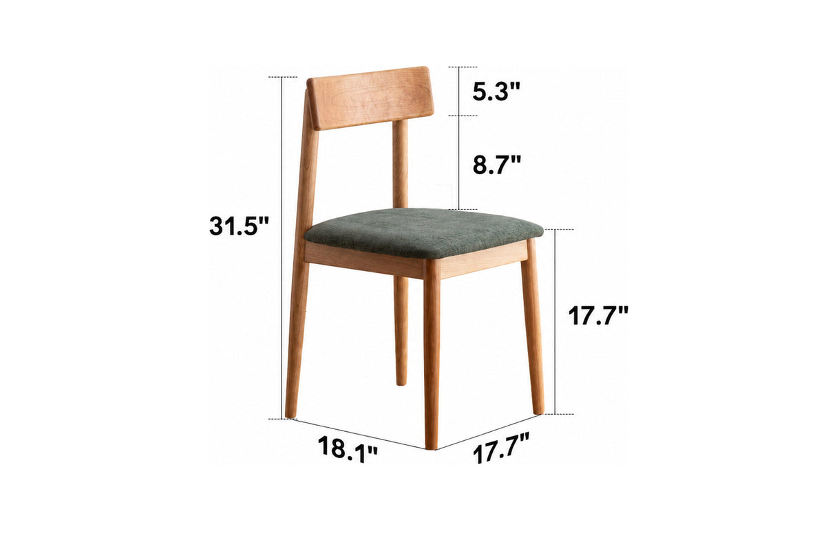 Scandinavian Cherry Wood Mixed Weave Fabric Dining Chair GREEN Size Chart