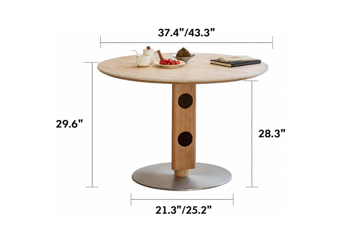 Scandinavian Oak Wood Sintered Stone Round Dining Table TIMELESS Size Chart