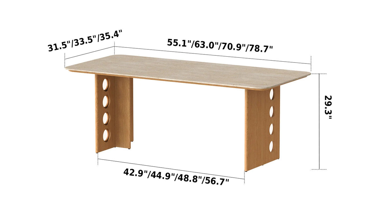 Scandinavian Oak Wood Sintered Stone Dining Table TIMELESS Size Chart