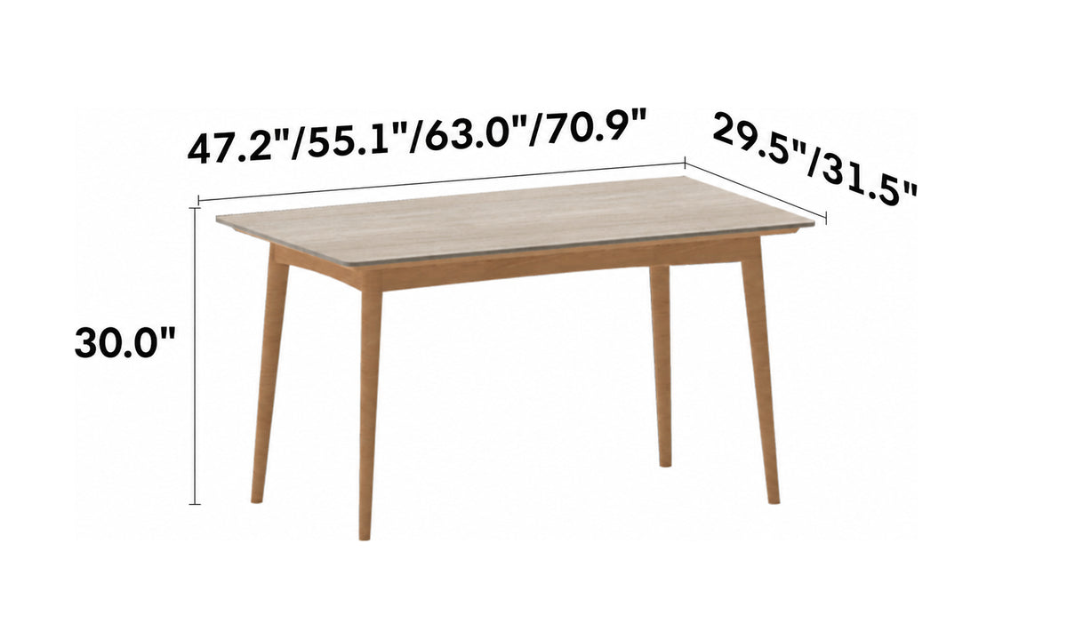 Scandinavian Oak Wood Sintered Stone Dining Table GREEN Size Chart